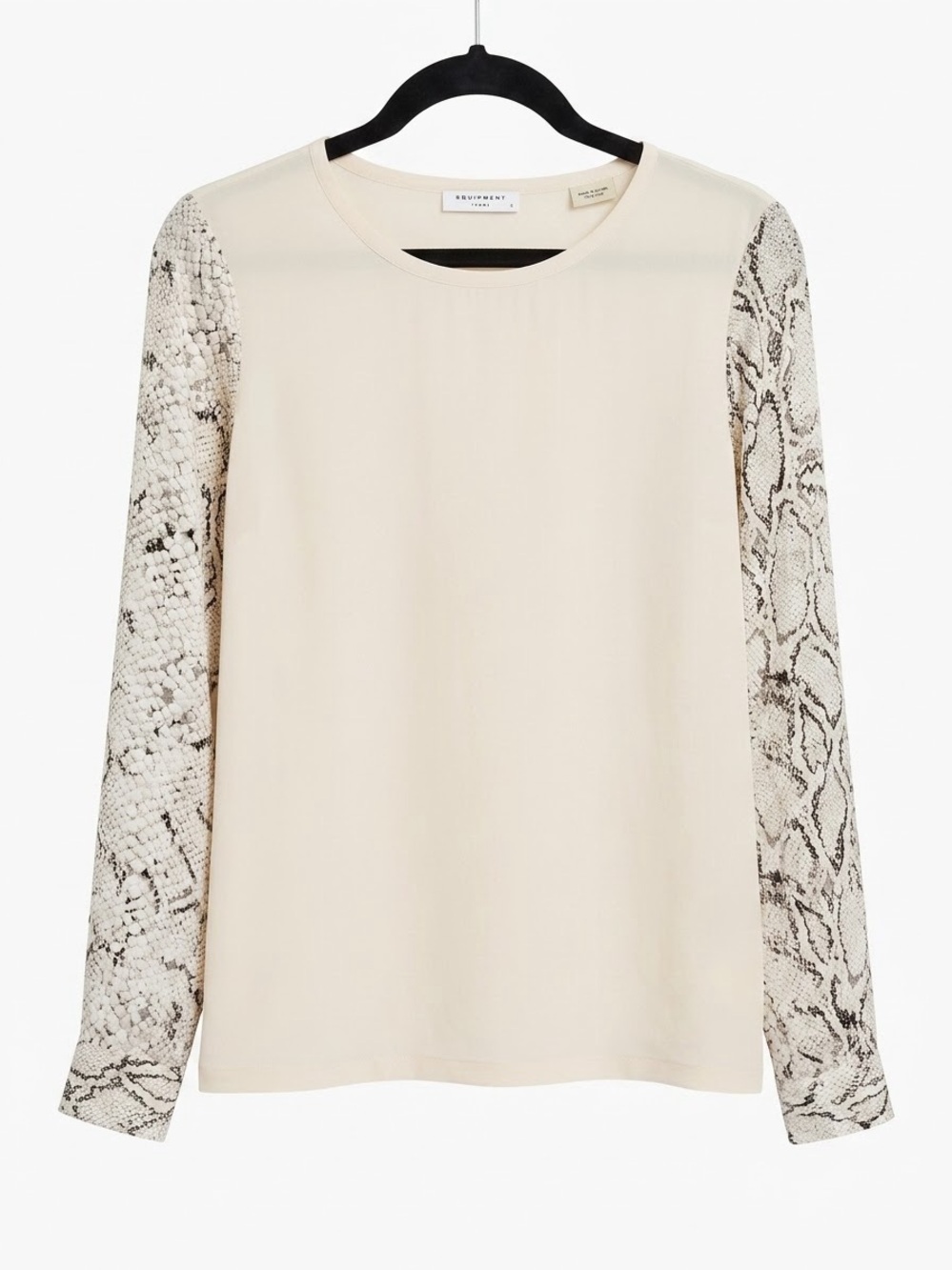 Equipment 100% Silk Ivory Snake print Sleeve Crewneck Top